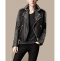 Men’s Black Silver Studded Rocker Punk Biker Jacket | Full Grain Apparel