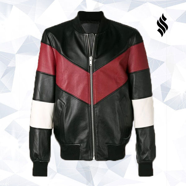 Men’s Chevron Stripe Leather Bomber Jacket | Retro Racing Heritage | Full Grain Apparel