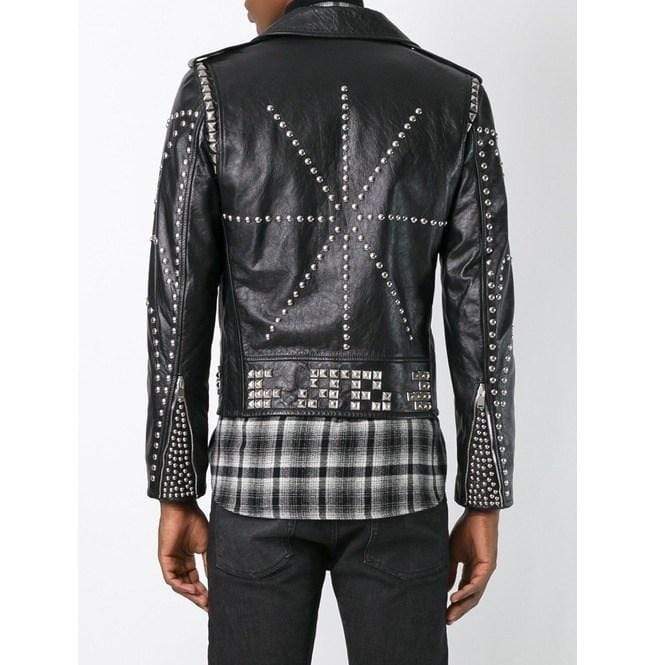 Men’s Classic Silver Studded Leather Motorcycle Jacket | Full Grain Apparel