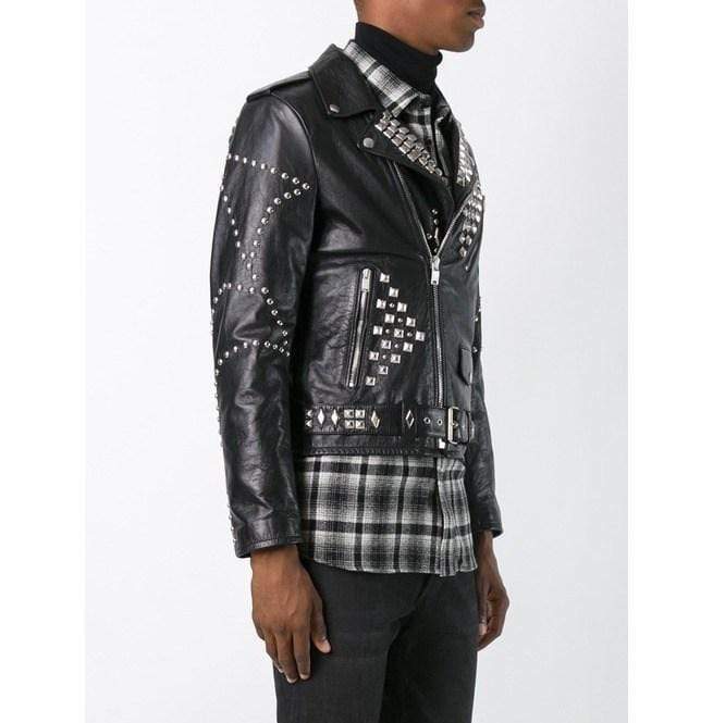 Men’s Classic Silver Studded Leather Motorcycle Jacket | Full Grain Apparel