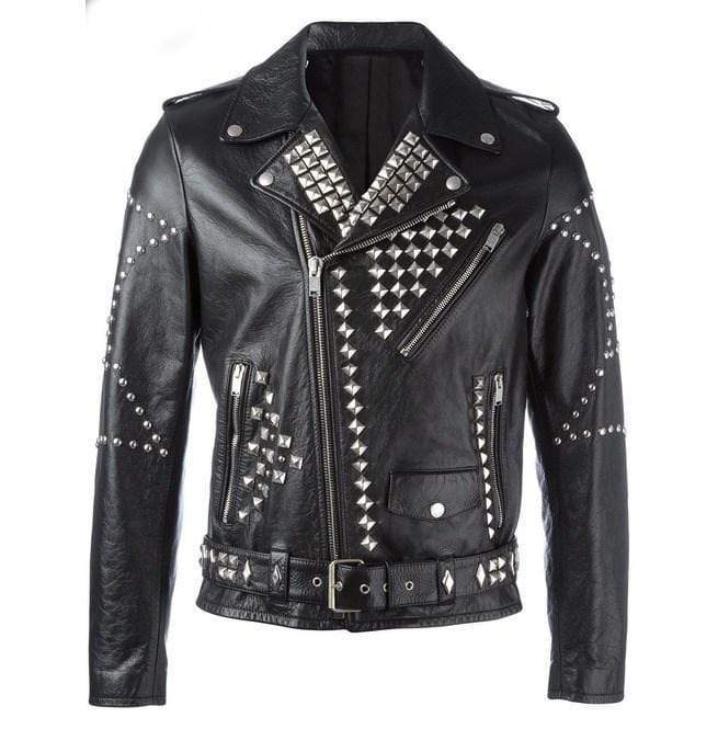 Men’s Classic Silver Studded Leather Motorcycle Jacket | Full Grain Apparel