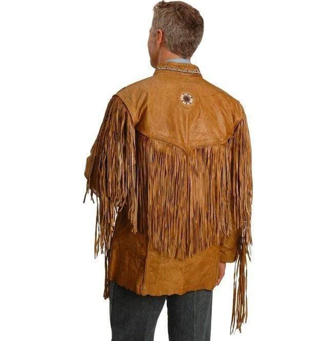 Men’s Tan Western Style Fringe Leather Jacket | Full Grain Apparel