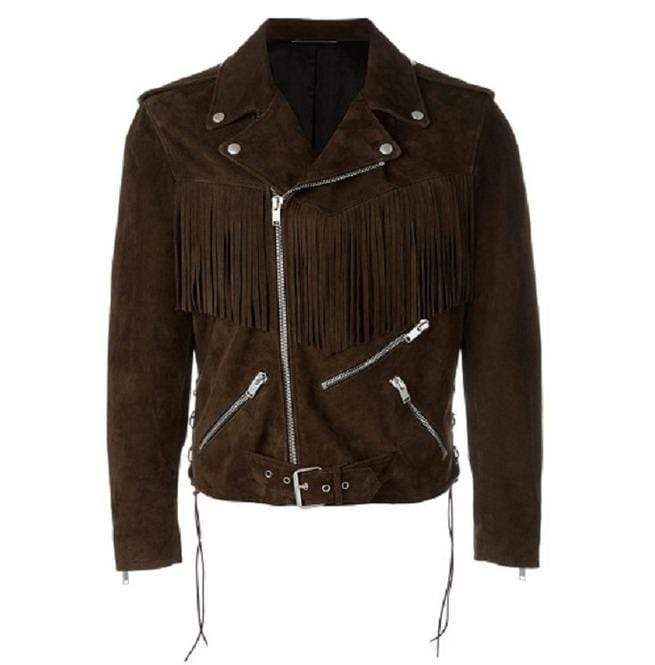 Men’s Brown Suede Fringe Motorcycle Western Jacket | Full Grain Apparel