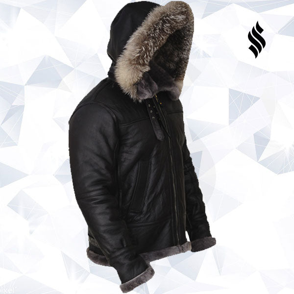 Men’s Black Shearling "Iron-Gate" Hooded Jacket | Urban Arctic Tech | Full Grain Apparel