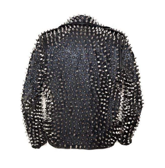 Chaqueta Brando Rocker de Hombre con Tachuelas Plateadas y Puntas Largas | Prenda de Piel Genuina