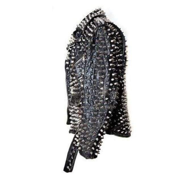 Chaqueta Brando Rocker de Hombre con Tachuelas Plateadas y Puntas Largas | Prenda de Piel Genuina