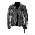 Men’s Silver Studded Long Spike Brando Rocker Jacket | Full Grain Apparel