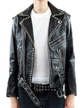 Men’s Black Silver Spiked Studded Leather Biker Jacket | Full Grain Apparel