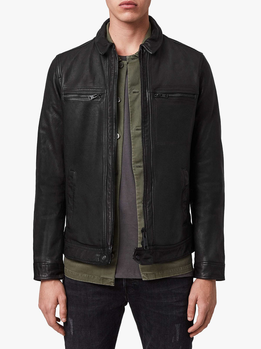 Men’s Solid Black Leather Onyx Jacket | Industrial Modern Essential | Full Grain Apparel