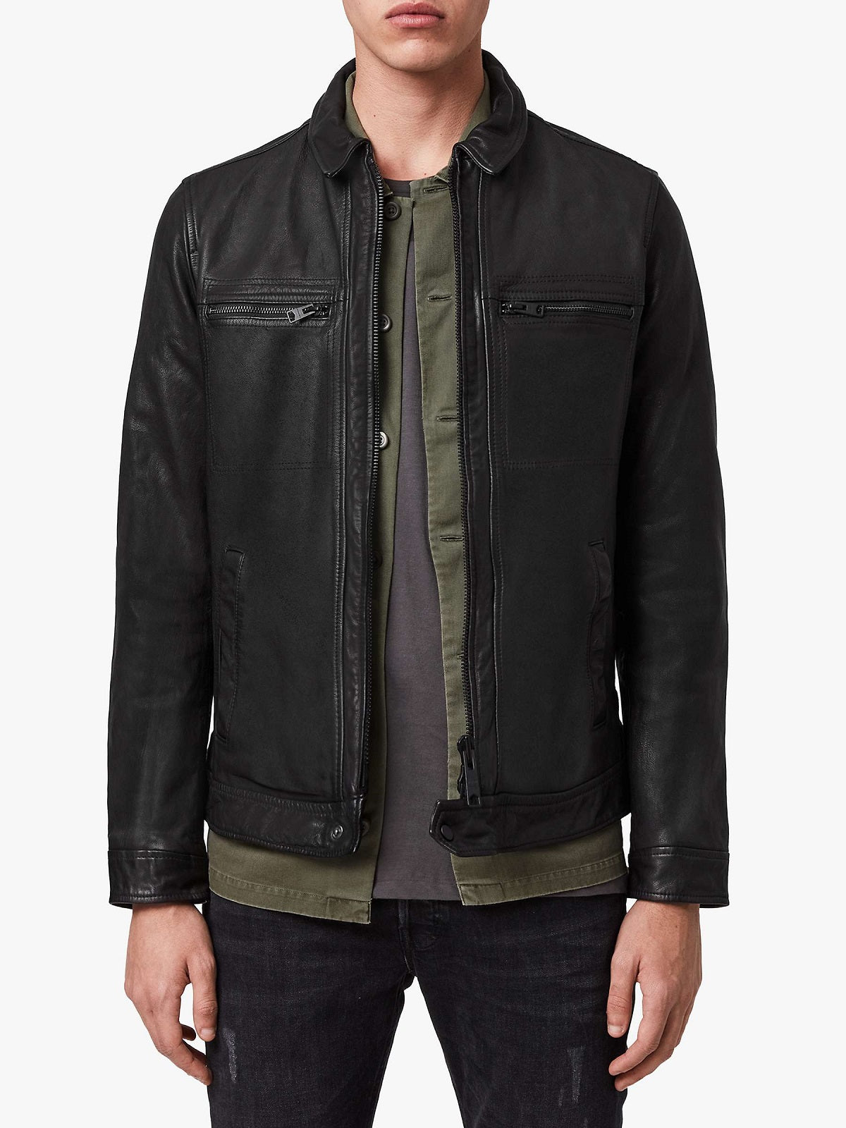 Men’s Solid Black Leather Onyx Jacket | Industrial Modern Essential | Full Grain Apparel