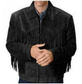 Men's Black Suede Western Fringe Jacket with Beads | Full Grain Apparel