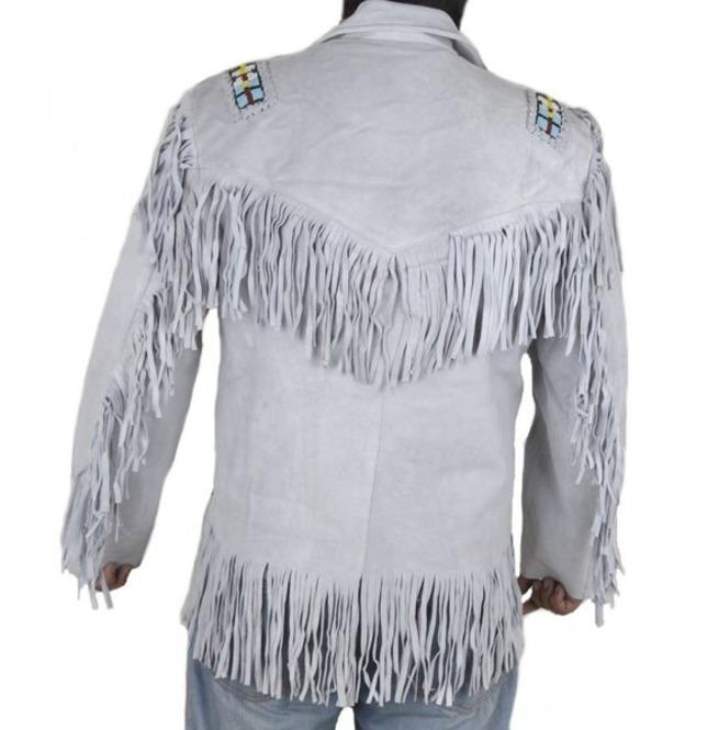 Men's Handmade White Real Leather Western Fringe Jacket | Full Grain Apparel