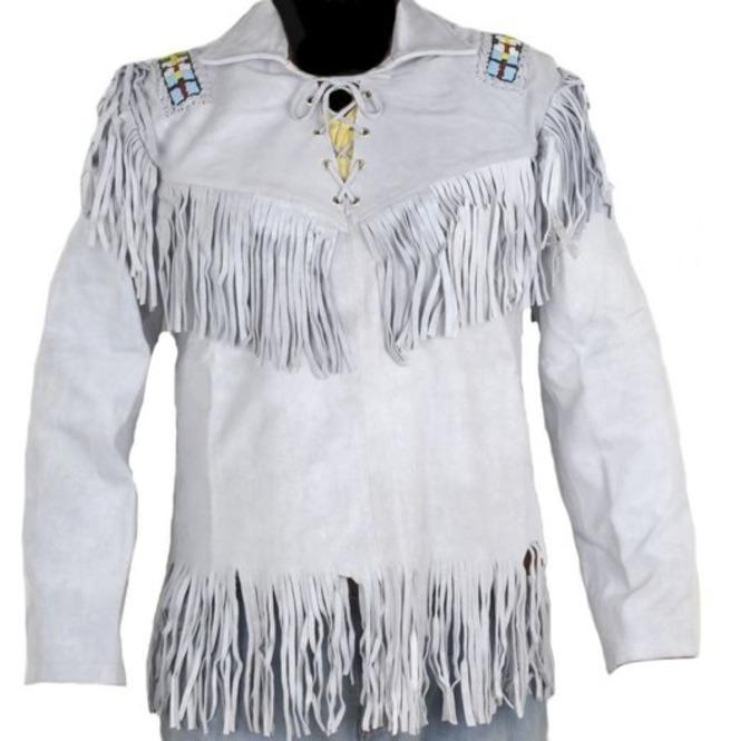 Men's Handmade White Real Leather Western Fringe Jacket | Full Grain Apparel