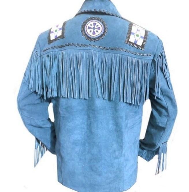 Men's Blue Western Suede Fringe Jacket | Full Grain Apparel