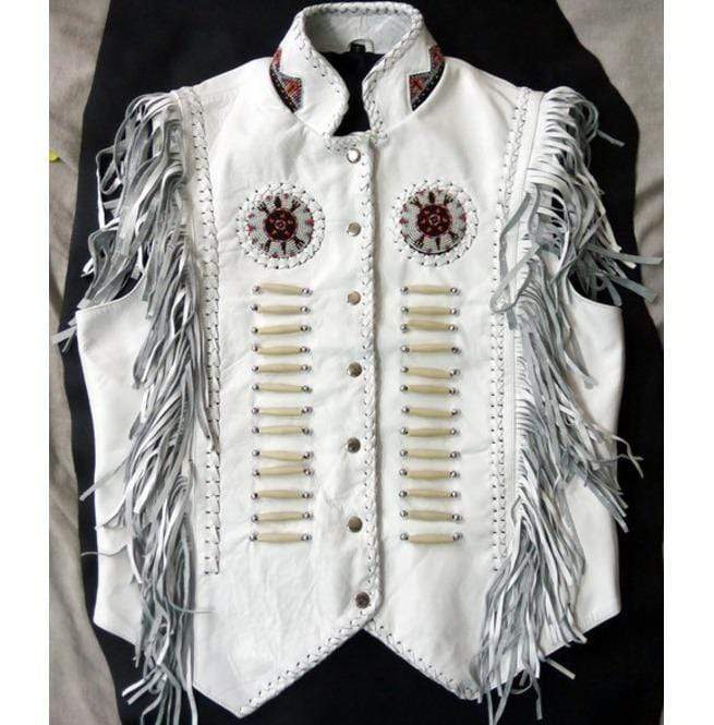 Men's White Handmade Western Leather Fringe Jacket | Full Grain Apparel