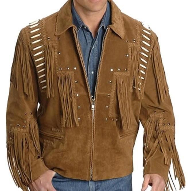 Men’s Brown Fringe Cowboy Suede Jacket | Full Grain Apparel
