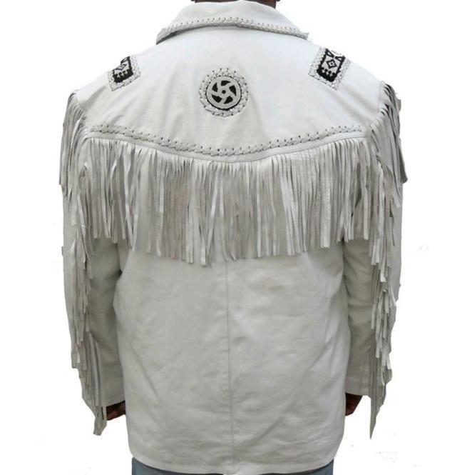 Men's Handmade White Western Fringe Jacket | Full Grain Apparel