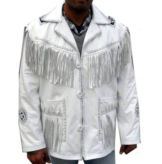 Men's Handmade White Western Fringe Jacket | Full Grain Apparel