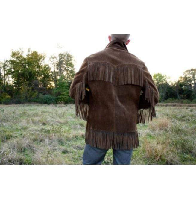 Men's Dark Brown Western Suede Fringe Jacket | Full Grain Apparel