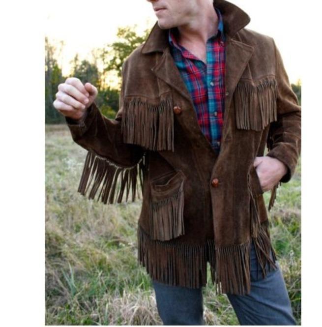 Men's Dark Brown Western Suede Fringe Jacket | Full Grain Apparel