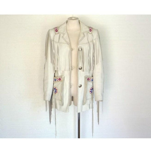 Men's White Western Leather Cowboy Jacket | Full Grain Apparel