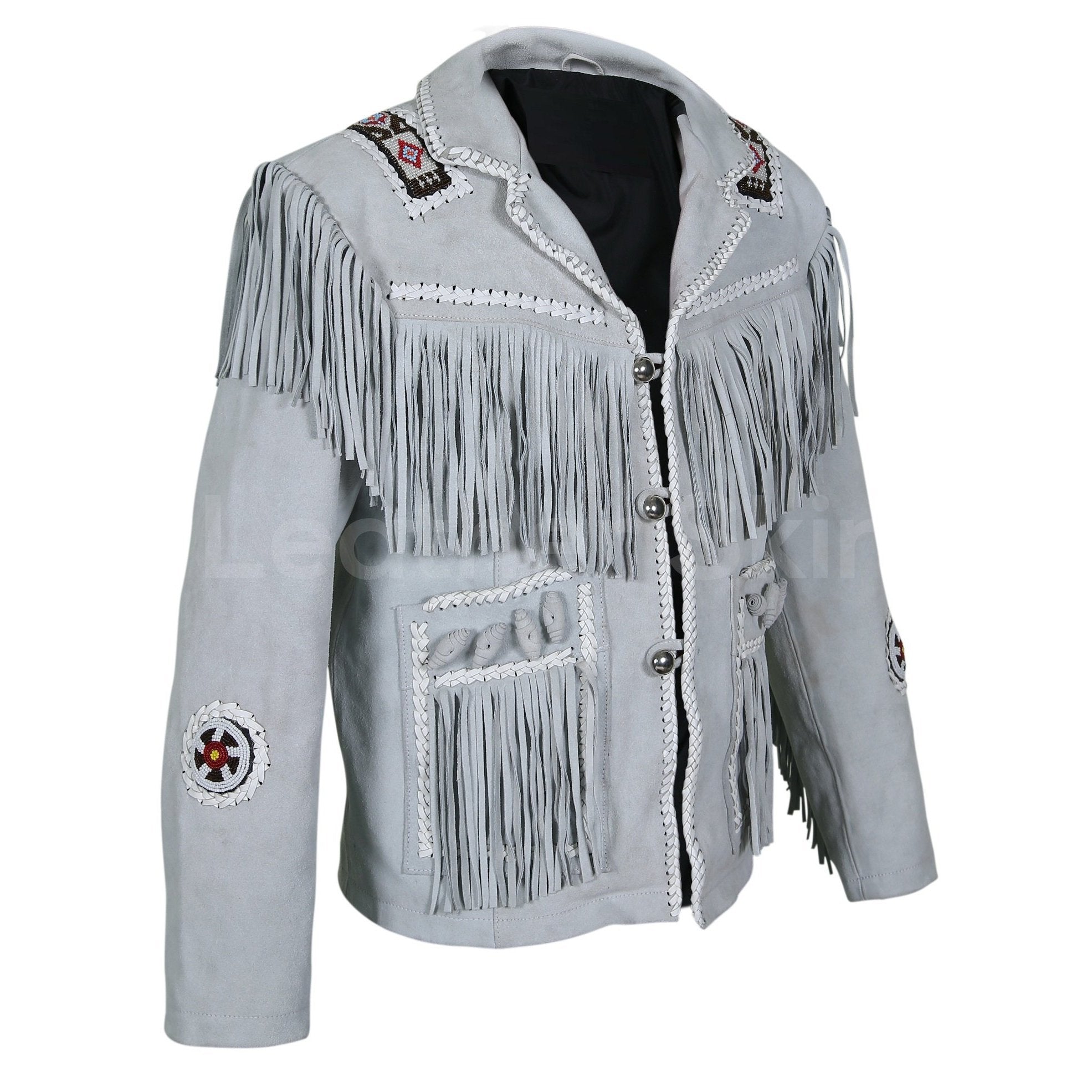 Men White Cowboy Suede Leather Jacket | Full Grain Apparel