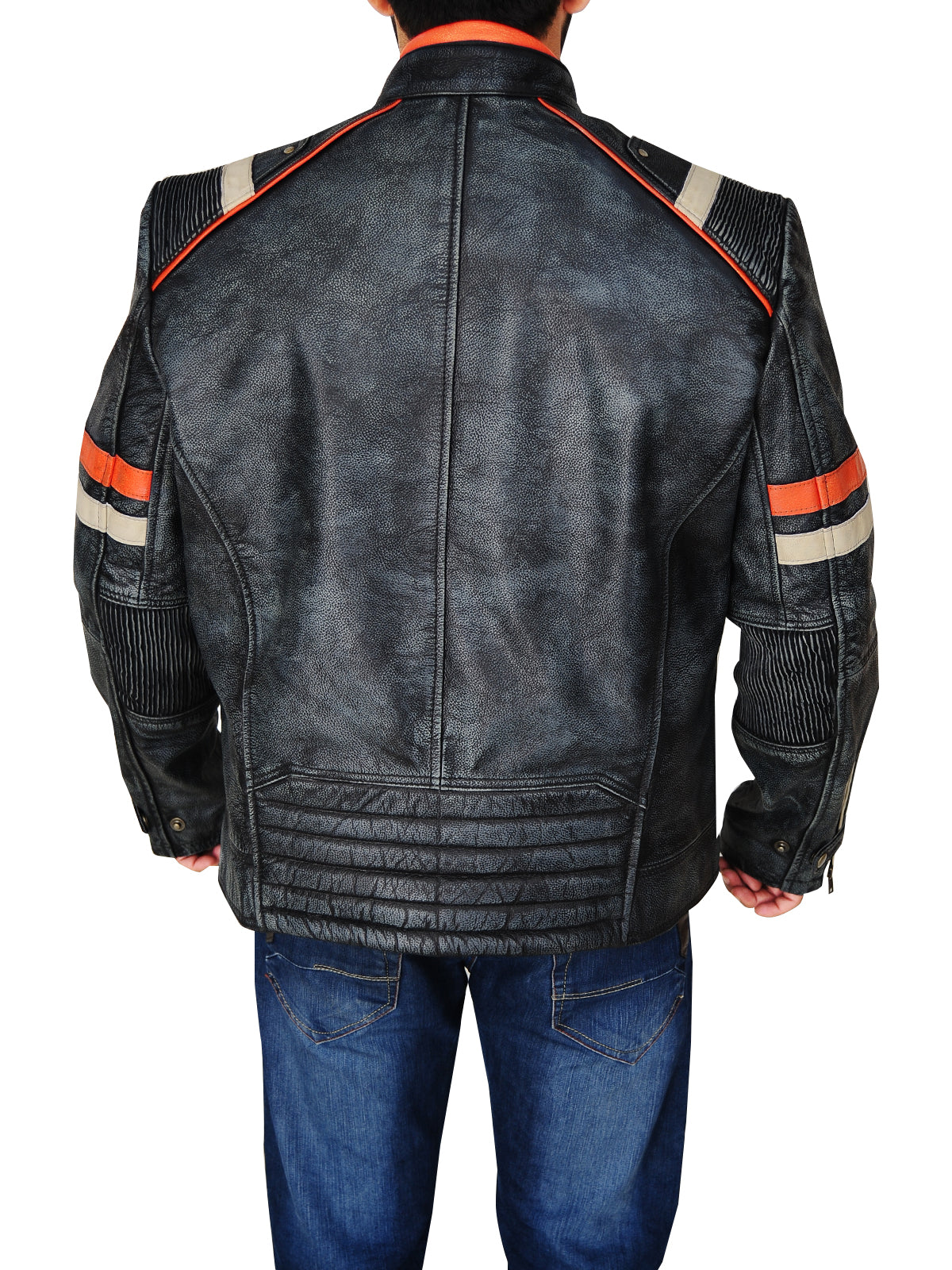 Men’s Distressed Black Cafe Racer Jacket | Vintage Moto Style | Full Grain Apparel