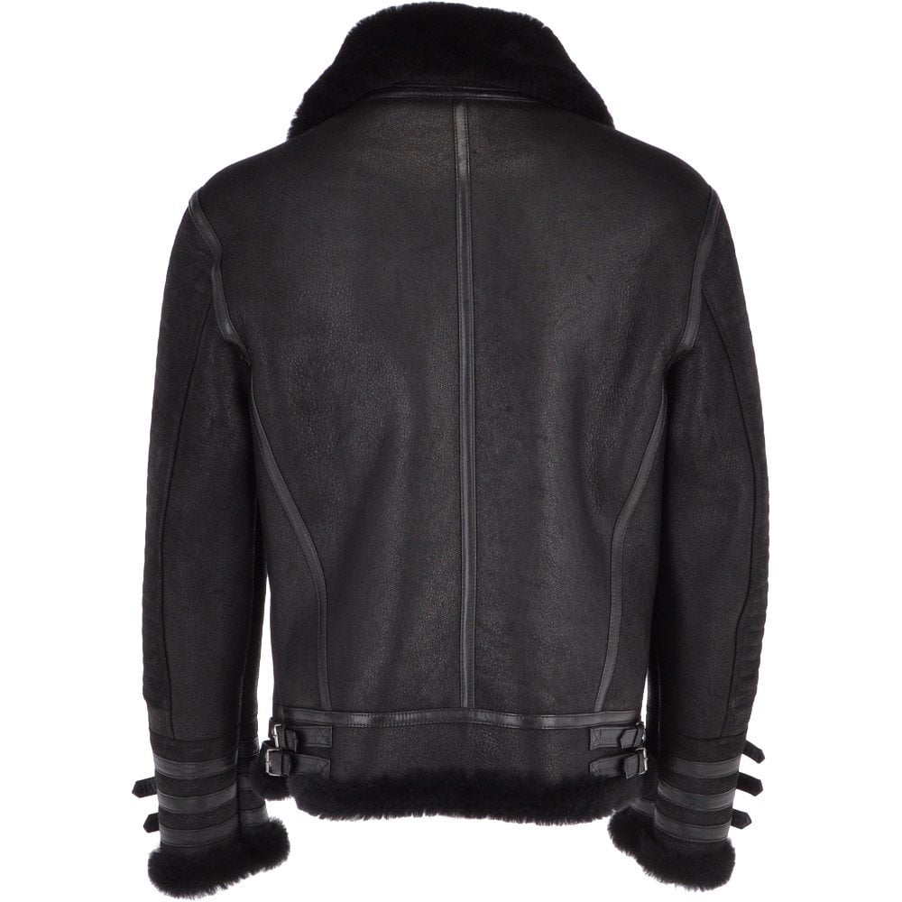 Men’s Black Aviator Flying Bomber Shearling Leather Jacket | Full Grain Apparel