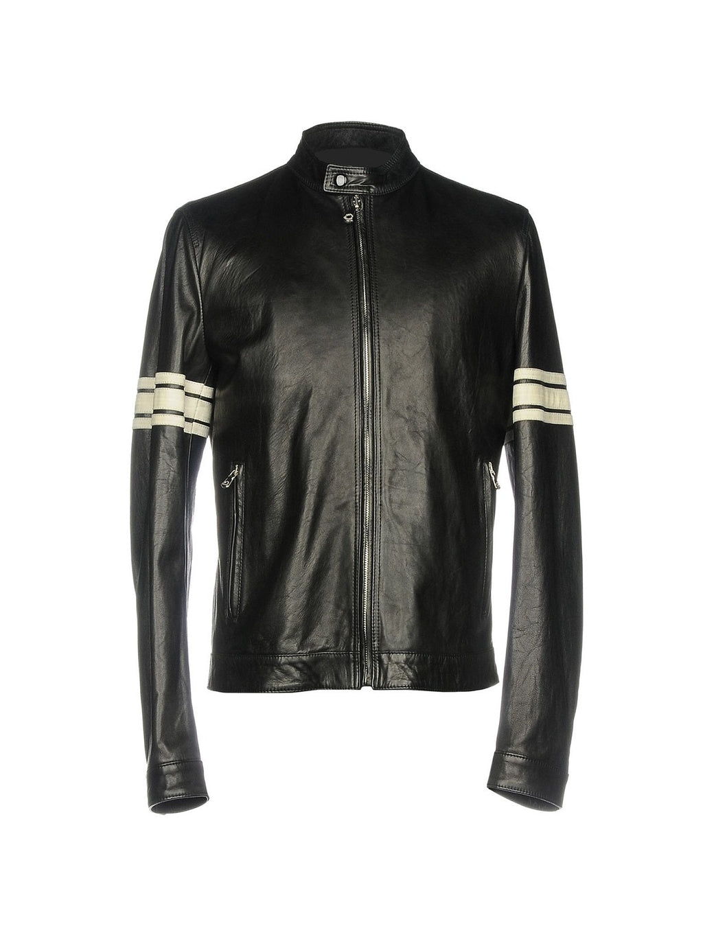 Men’s Apex Black Leather Jacket with White Racing Stripes | Industrial Moto Gilet | Full Grain Apparel