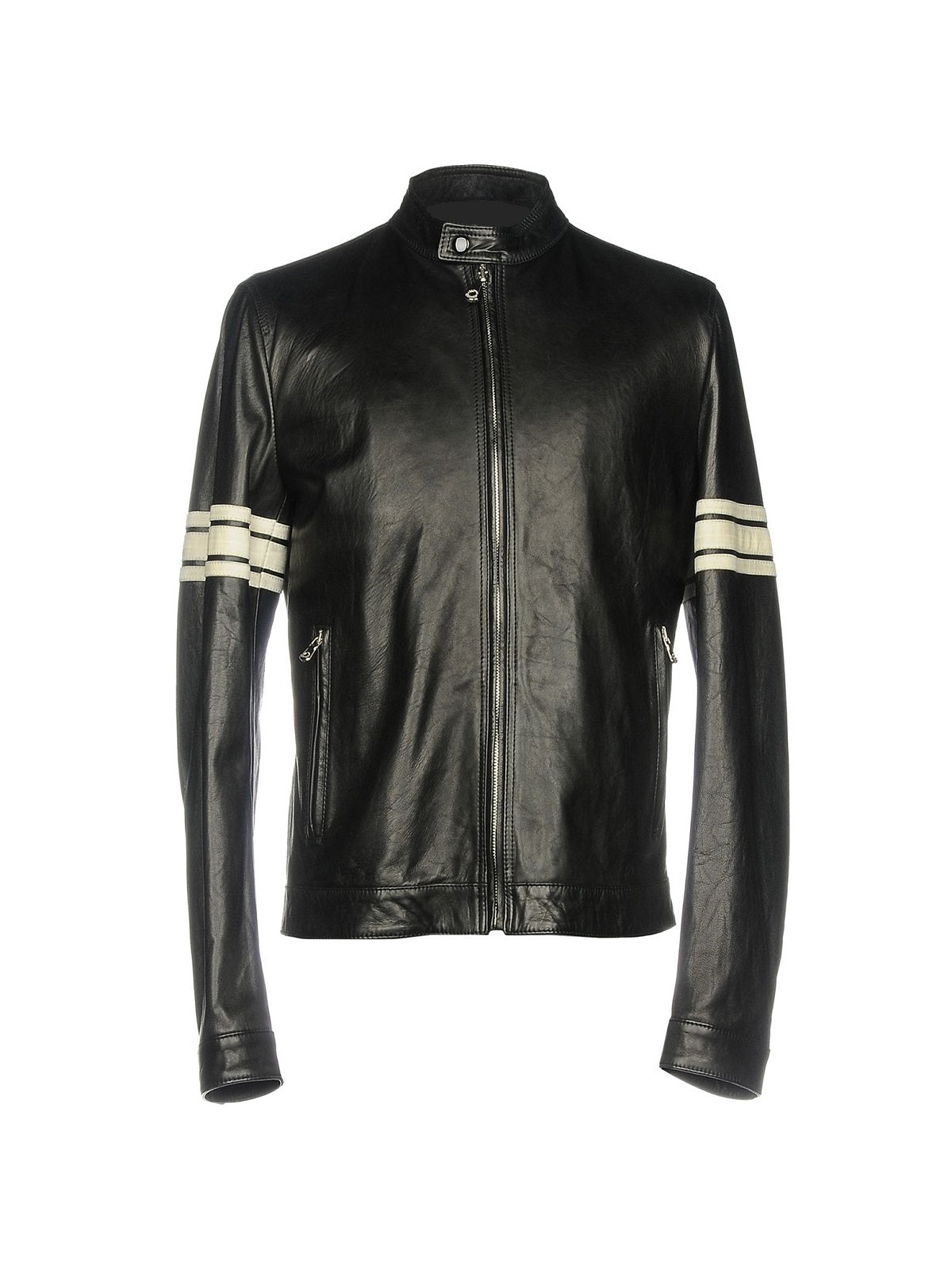 Men’s Apex Black Leather Jacket with White Racing Stripes | Industrial Moto Gilet | Full Grain Apparel