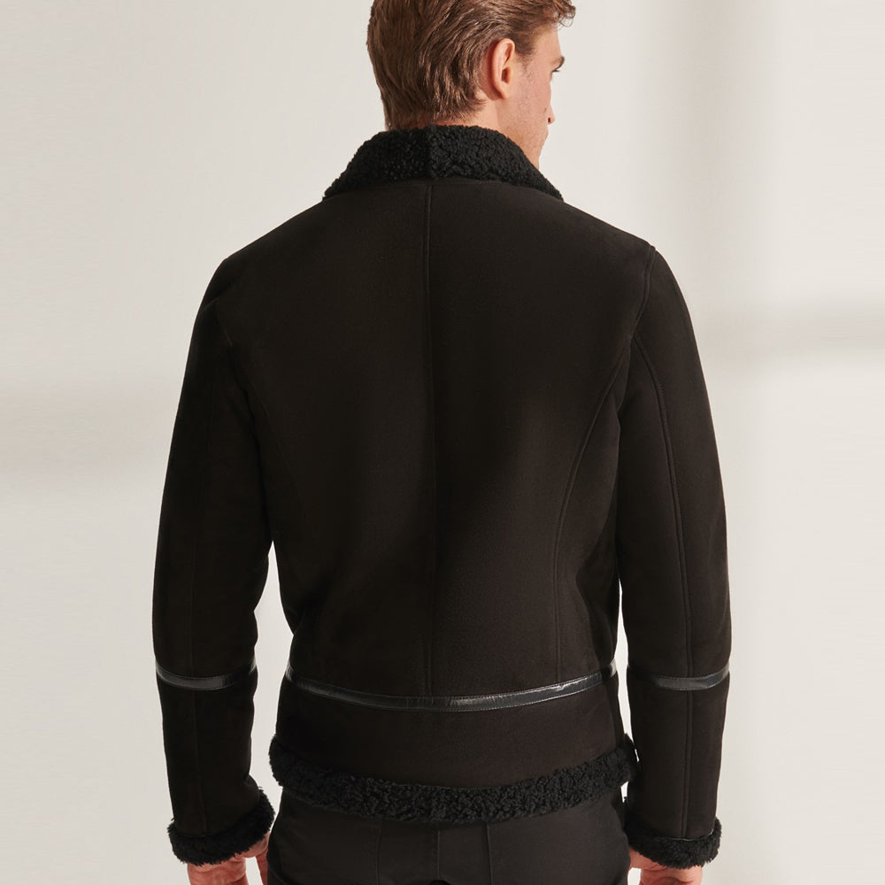 Men’s Black Pilot Sheepskin Shearling Leather Aviator Jacket | Full Grain Apparel