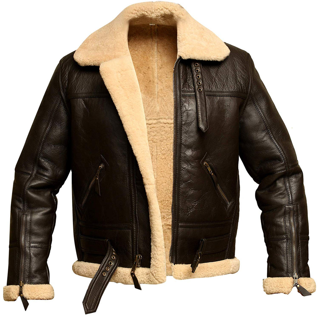 Men’s Brown B3 RAF Aviator Bomber Jacket | Authentic Shearling & Real Sheepskin Leather | Full Grain Apparel