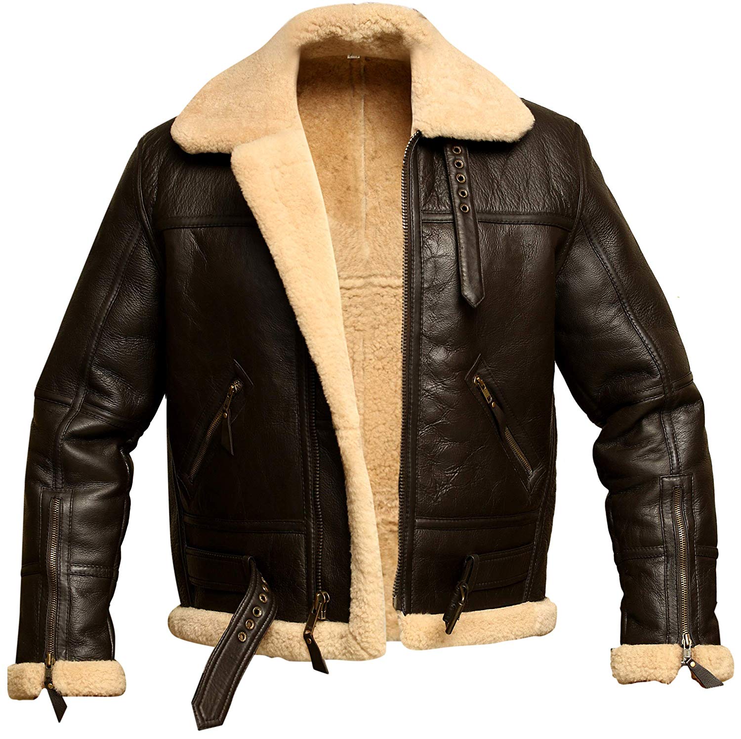 Men’s Brown B3 RAF Aviator Bomber Jacket | Authentic Shearling & Real Sheepskin Leather | Full Grain Apparel