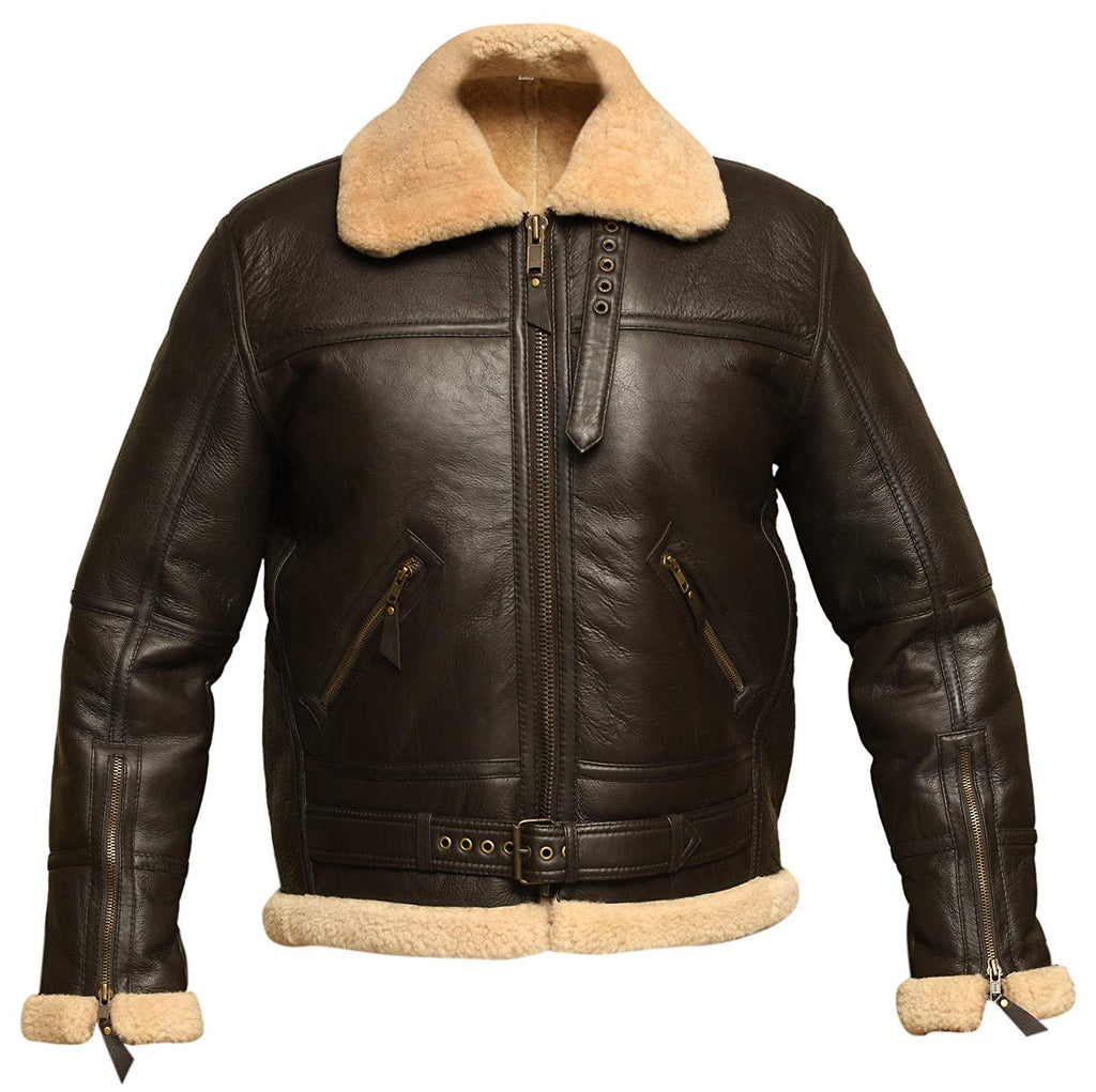 Men’s Brown B3 RAF Aviator Bomber Jacket | Authentic Shearling & Real Sheepskin Leather | Full Grain Apparel