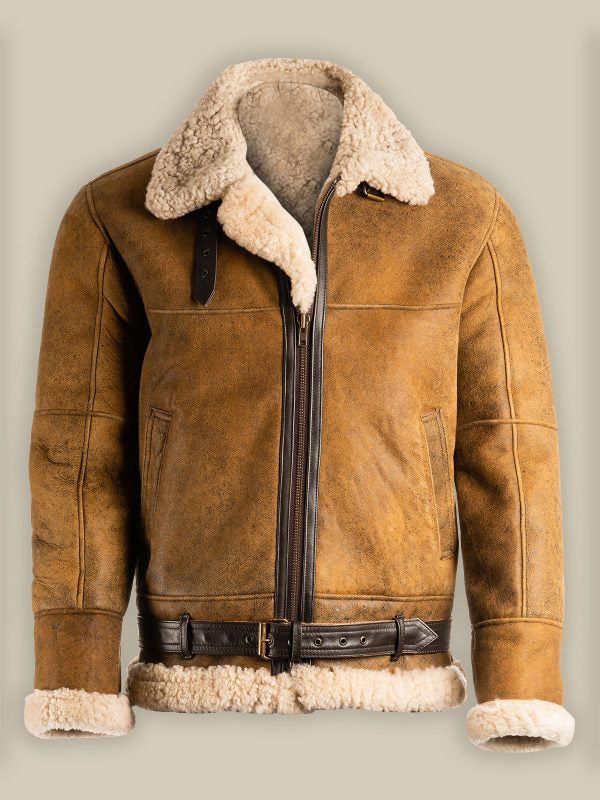 Men’s Brown B3 Shearling Jacket | Heritage Aviator Bomber | Full Grain Apparel