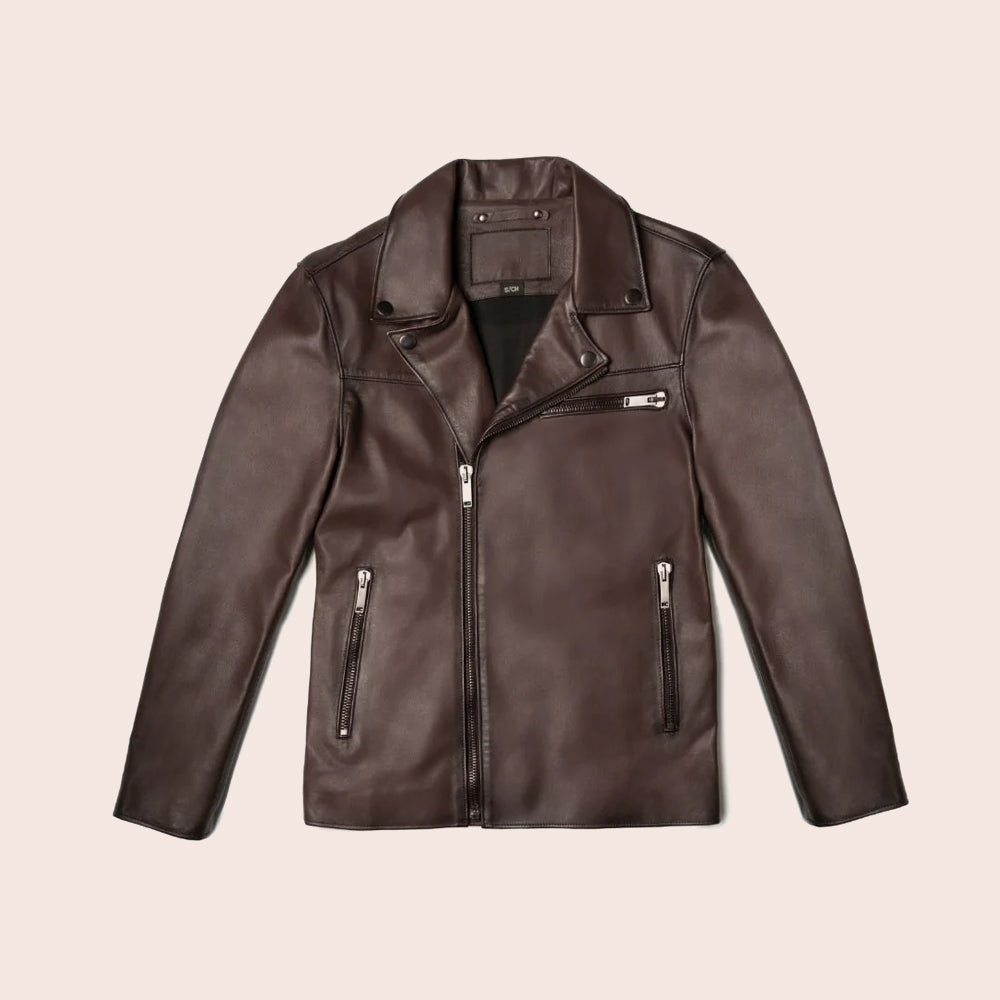 Men’s "Iron-Thrust" Brown Motorcycle Racer Jacket | Premium Top-Grain Sheepskin Moto | Full Grain Apparel
