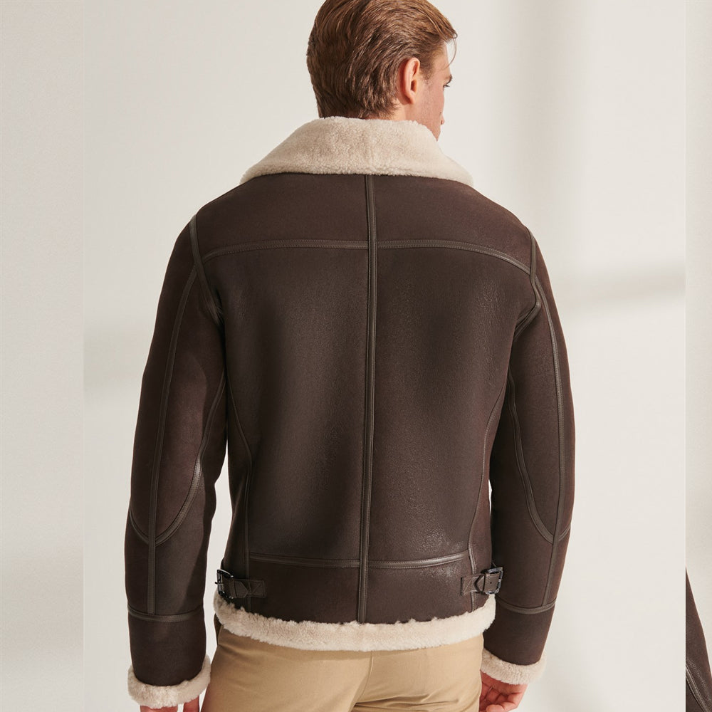 Men’s Brown Pilot Shearling Leather Aviator Jacket | Full Grain Apparel