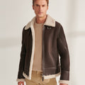 Men’s Authentic Brown Pilot Shearling Aviator Jacket | "Heritage Ace" B3 Flight Coat | Full Grain Apparel
