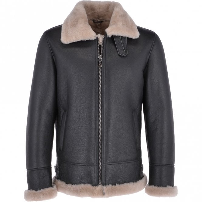 Men’s Brown Shearling Real Black Leather Bomber Jacket | Full Grain Apparel