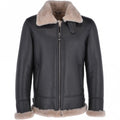 Men’s Brown Shearling Real Black Leather Bomber Jacket | Full Grain Apparel