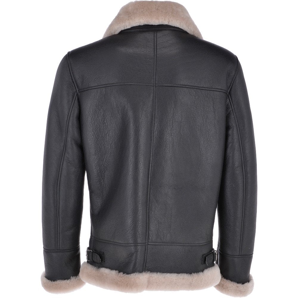 Men’s Brown Shearling Real Black Leather Bomber Jacket | Full Grain Apparel