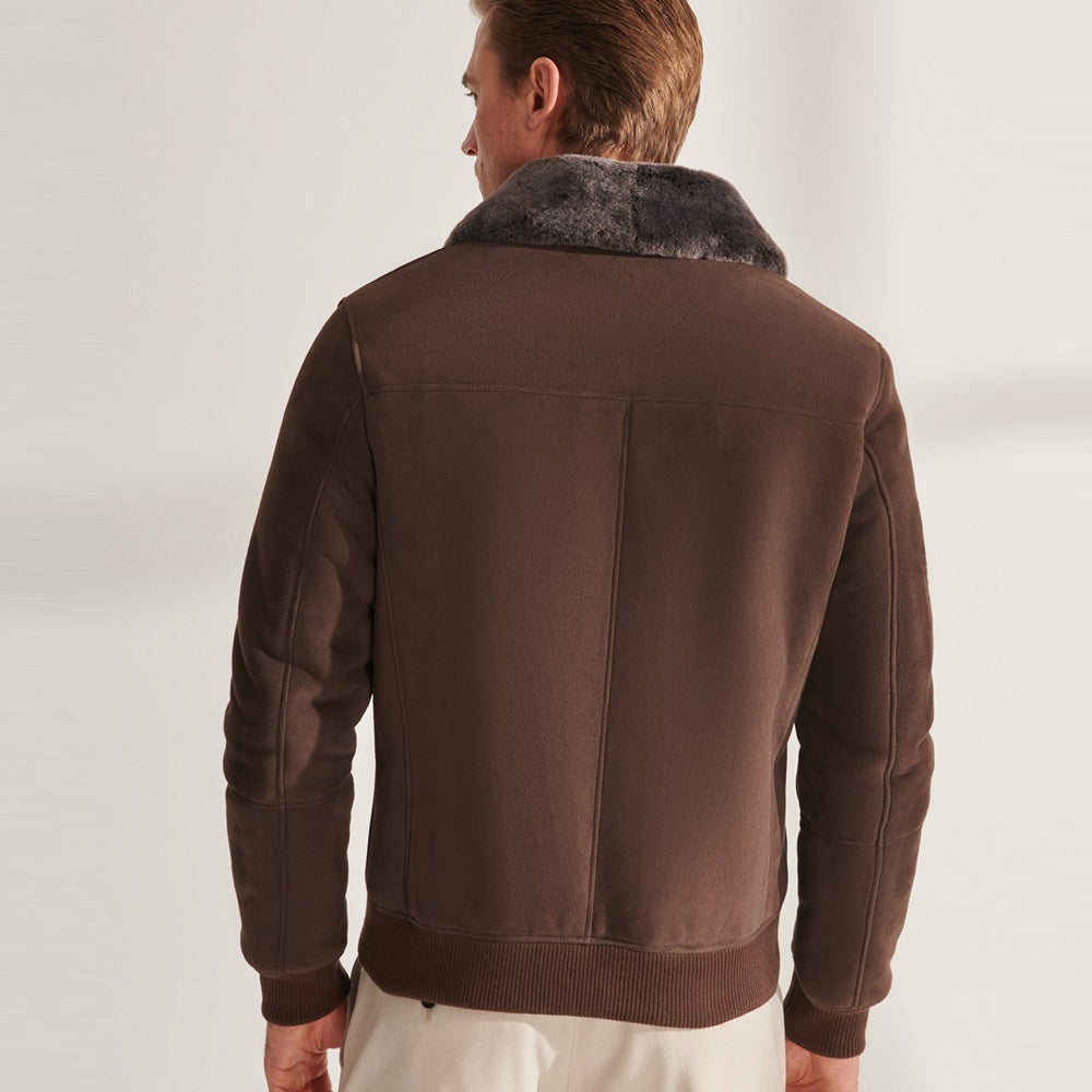 Chaqueta Bomber de Piel de Aviador Marrón con Borrego para Hombre | Prendas de Cuero de Grano Completo