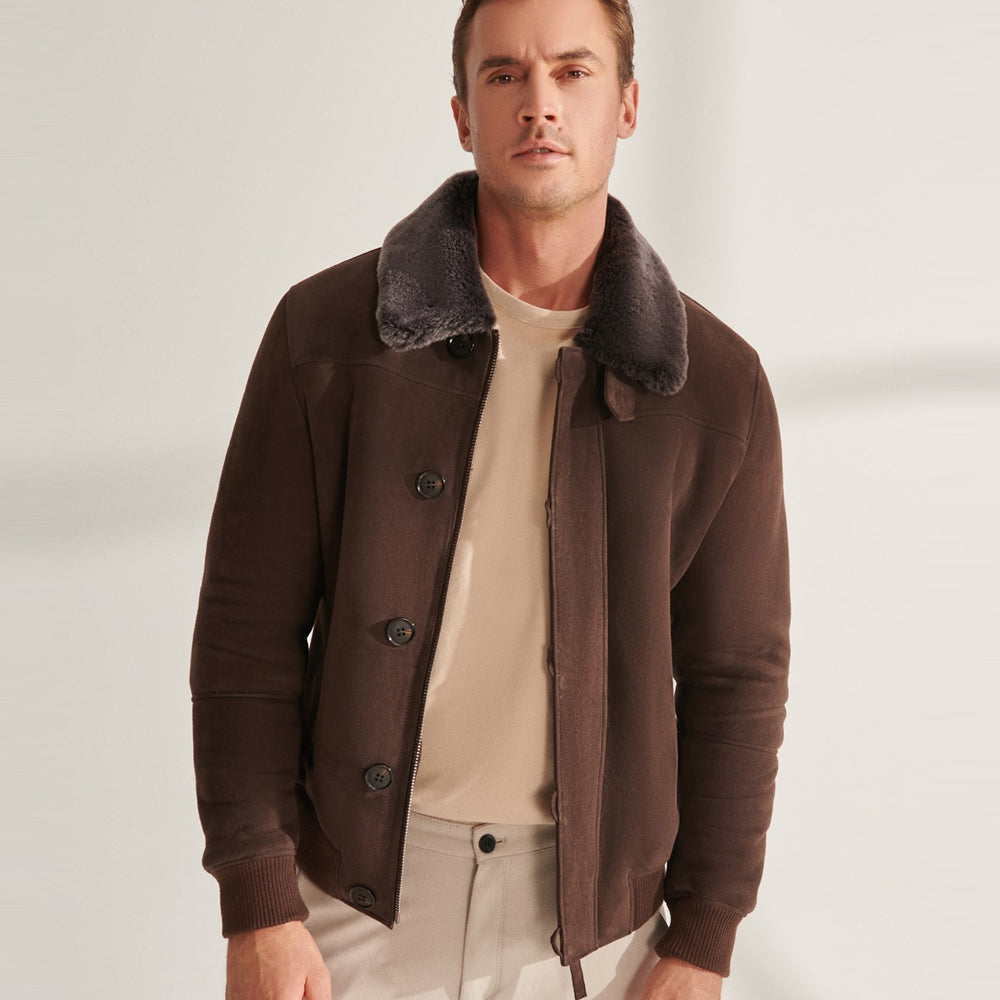 Men’s Brown Shearling Aviator Leather Bomber Jacket | Full Grain Apparel