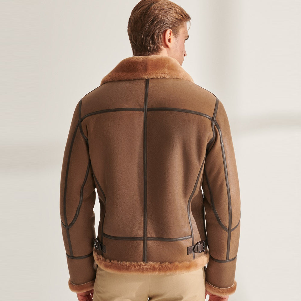 Men’s Camel Brown B3 Shearling Pilot Aviator Leather Jacket | Full Grain Apparel