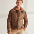 Men’s Camel Brown B3 Shearling Pilot Aviator Leather Jacket | Full Grain Apparel