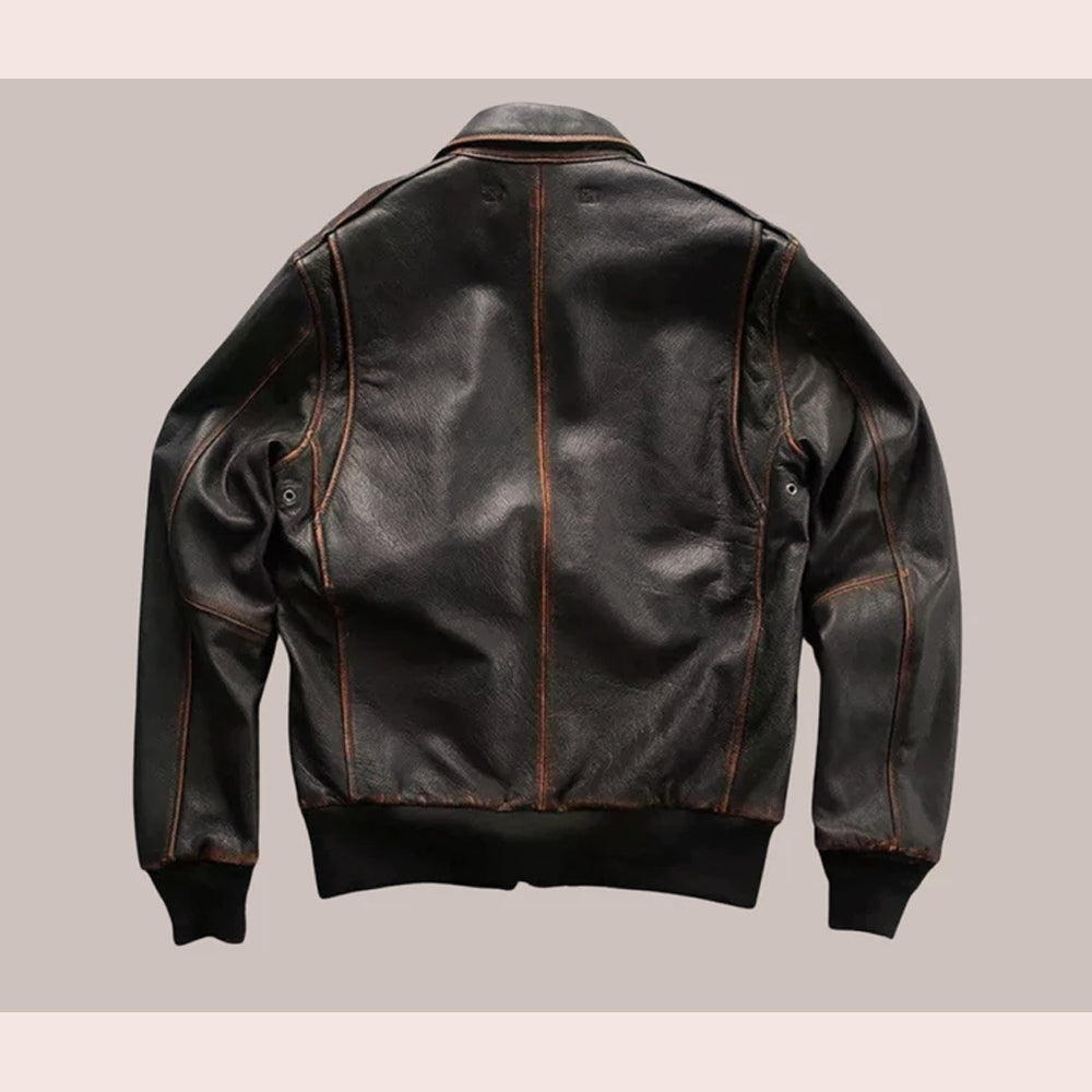 Men’s "Warhawk" Distressed A2 Aviator | Premium Aged Cowhide | Military Pilot Flight Jacket | Full Grain Apparel