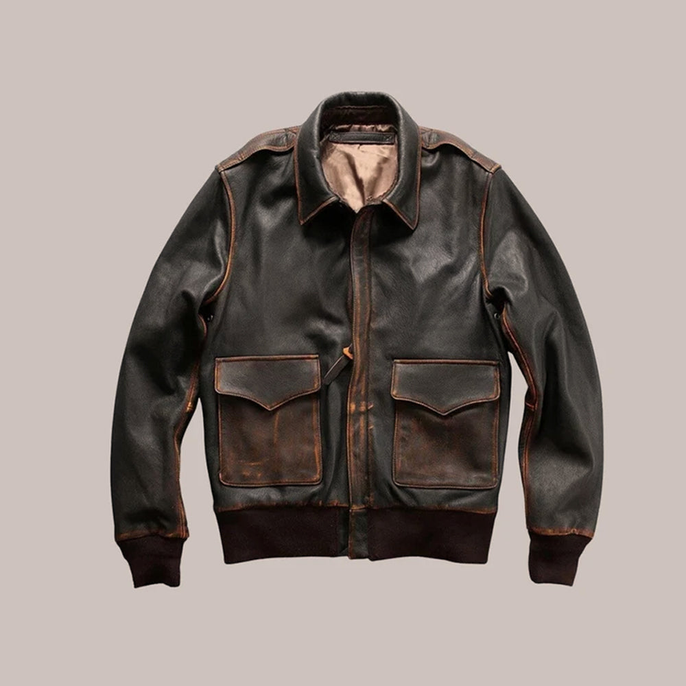 Men’s "Warhawk" Distressed A2 Aviator | Premium Aged Cowhide | Military Pilot Flight Jacket | Full Grain Apparel