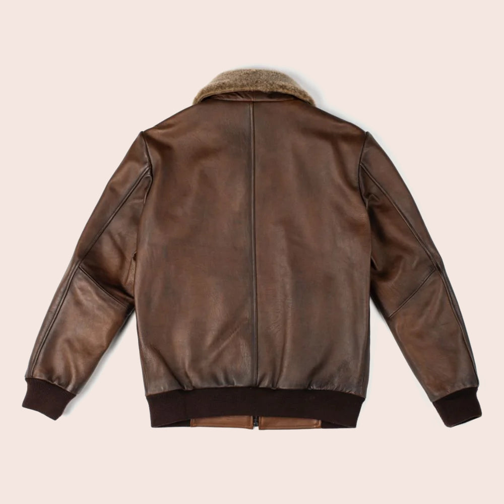 Chaqueta de aviador G-1 "Midnight Aviator" para hombre | Cazadora bomber de piel de oveja flor superior color chocolate | Prendas de piel de grano completo