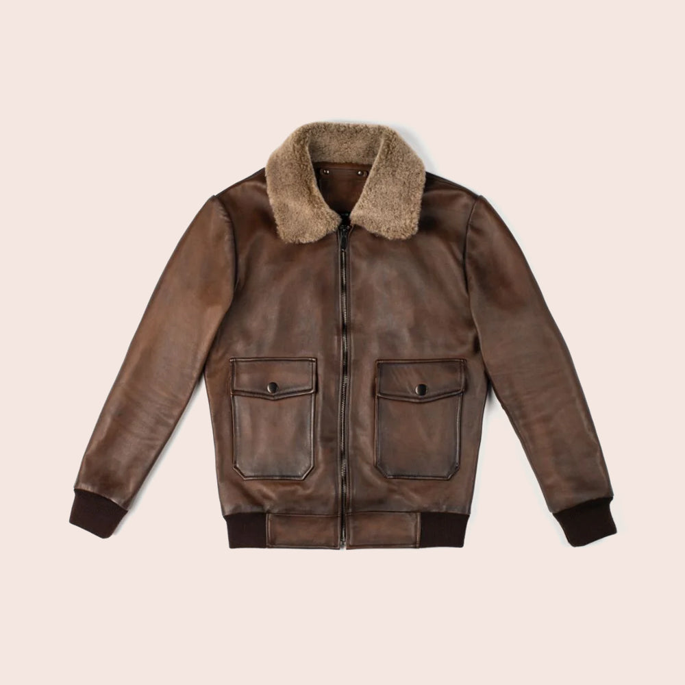 Men’s "Midnight Aviator" G-1 Flight Jacket | Chocolate Brown Top-Grain Sheepskin Bomber | Full Grain Apparel