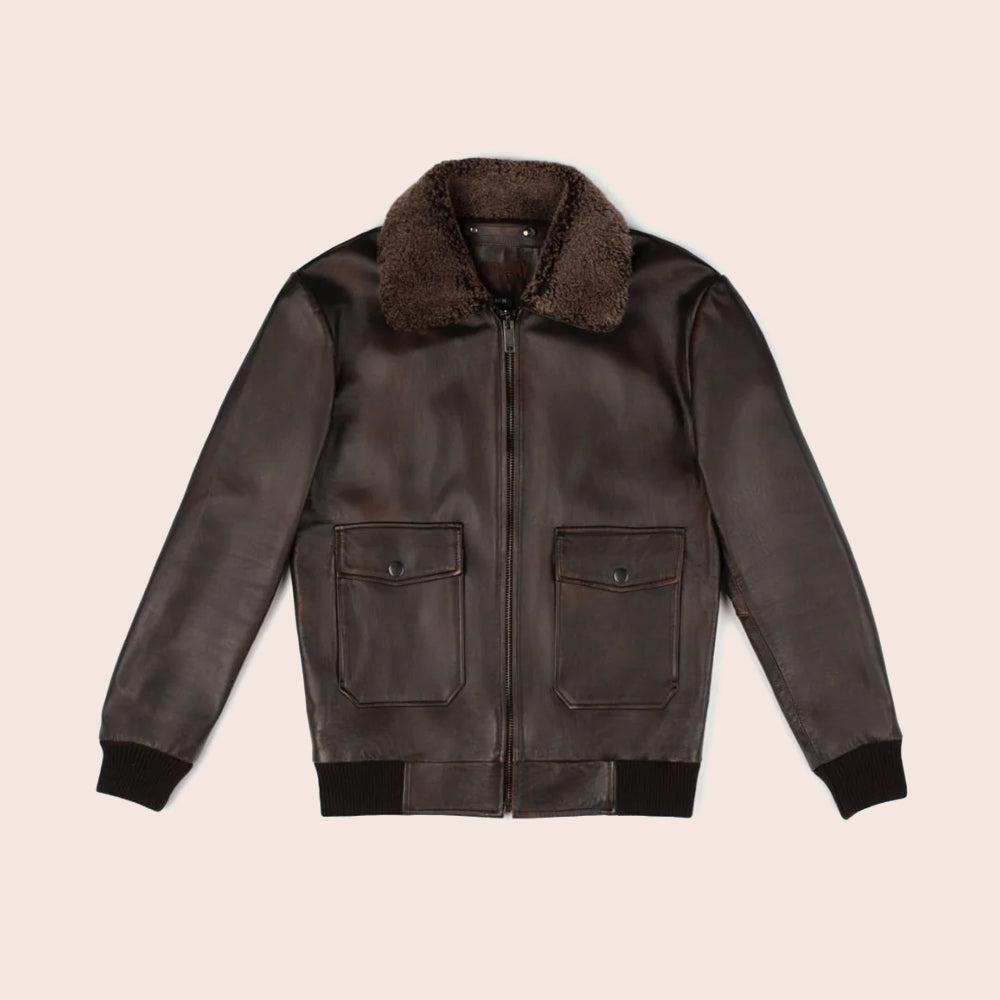 Men’s "Top-Tier Maverick" G-1 Flight Jacket | Iconic Brown Lambskin Bomber with Shearling Collar | Full Grain Apparel
